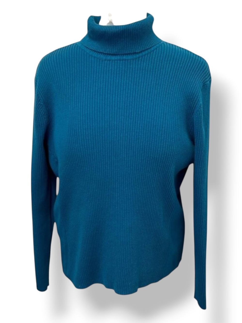 Coldwater Creek Women’s Classic Vertical Ribbed Knit Turtle Neck Sweater Blue XL